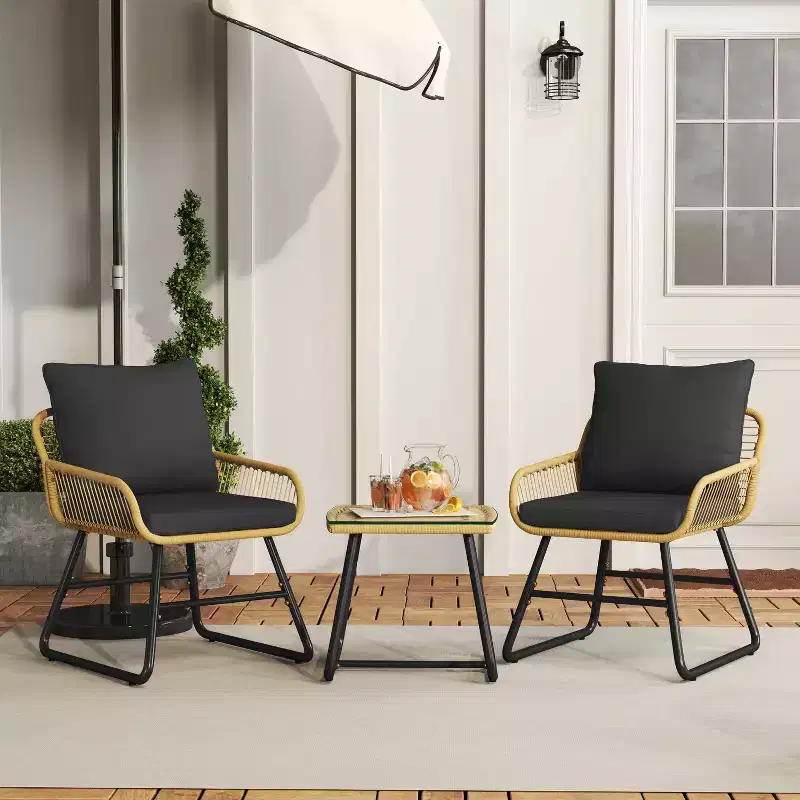 Yaheetech Set of 3 Patio Bistro Set with Cushions & Pillows for Balcony, Porch, Backyard