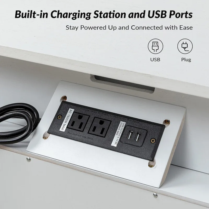 2 - Drawer Nightstand with Built-In Outlets and Pull-out Tray