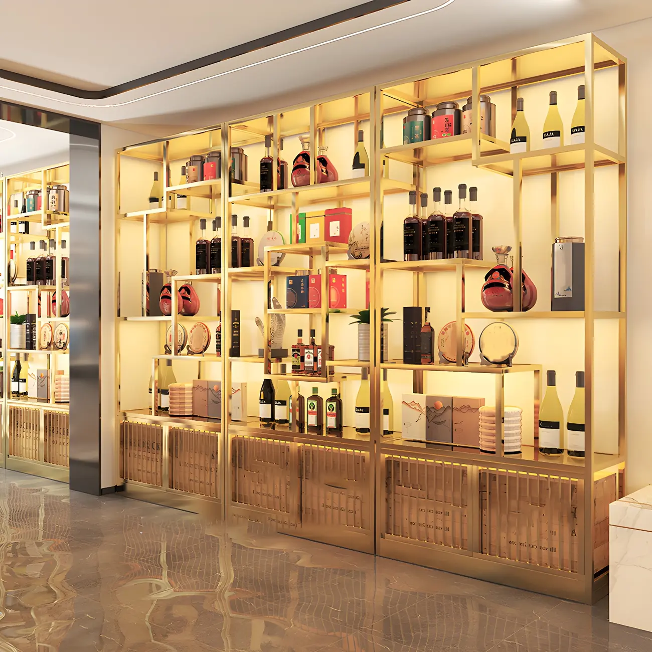 Glam Freestanding Gold Tall Metal Wine Rack