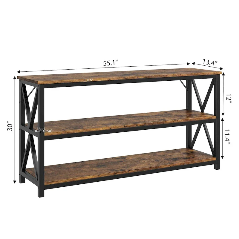 55 3 Tier Narrow Entryway Table, Console Table with Metal Frame
