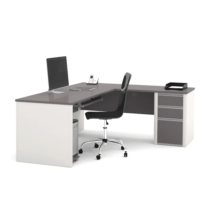 Slate & Sandstone / Bordeaux & Slate / Antigua & Black L-Shaped Desk with 3 Drawers & Keyboard Tray – 72