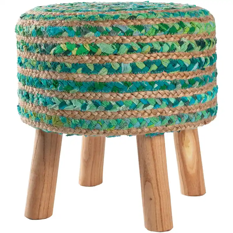 Livabliss Baeley Hand Crafted Bohemian Jute and Wood Foot Stool