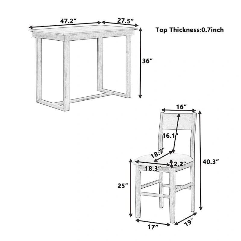 Brown Farmhouse 5-Piece Counter Height Dining Table Set with 4 Chairs
