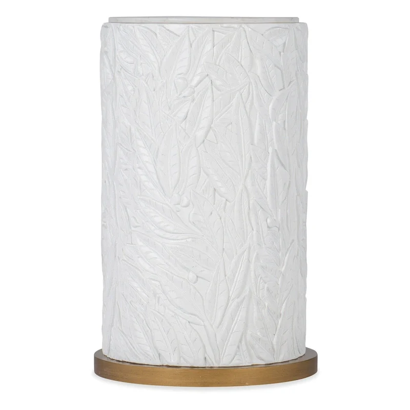 16 Inch Diameter Quartz Top Accent Table - White and Gold Leaf Motif