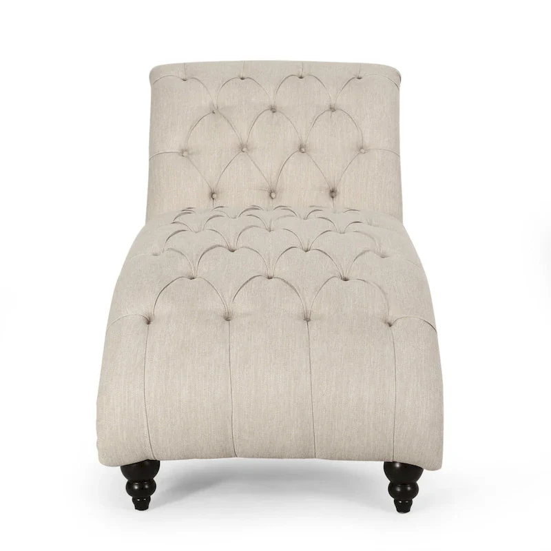Curb Chaise Lounger, 64 Inch, Button Tufted Diamond Stitch, Beige Fabric