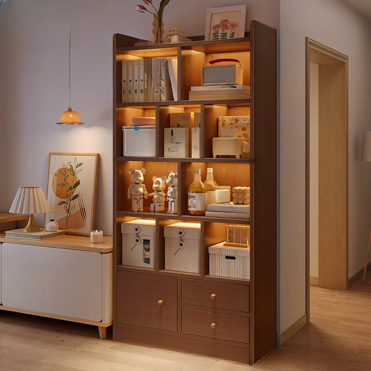 Modern Rectangular Bookshelf with Drawers