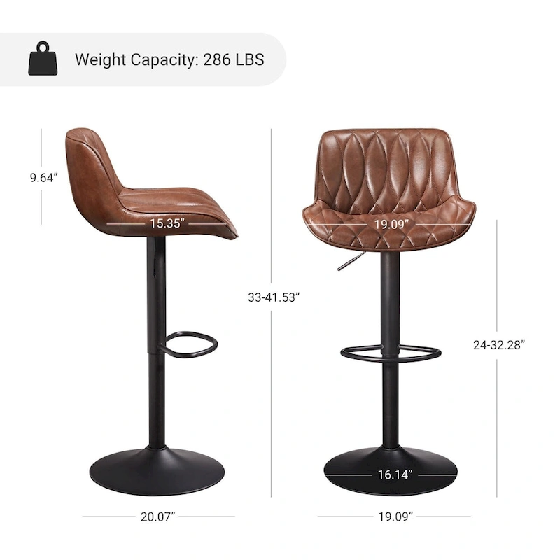 Art Leon Swivel and Adjustable PU Leather Barstool (Set of 2)