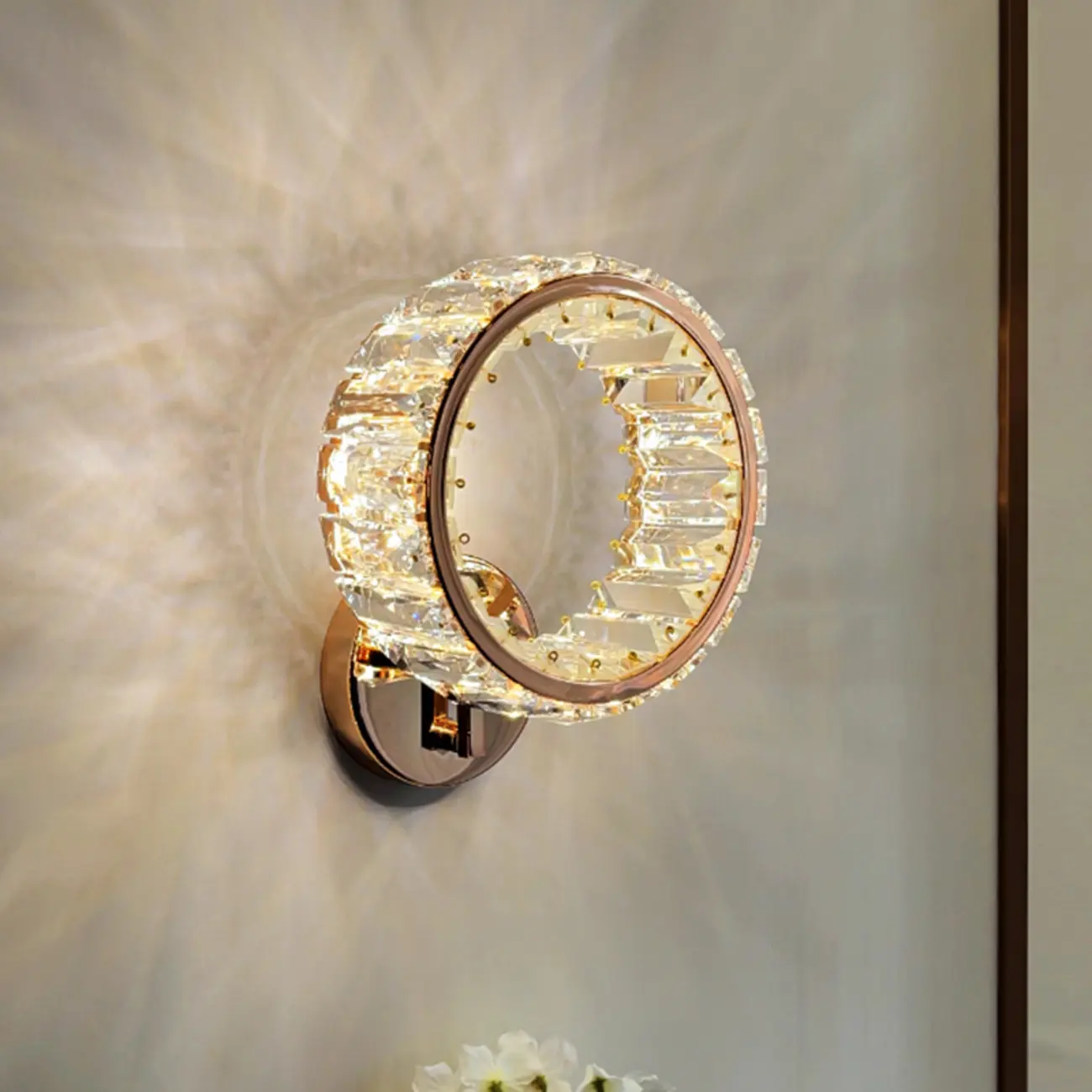 Dimmable Round Crystal Wall Sconce for Living Spaces Decor