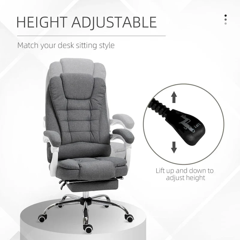 Vinsetto High-Back Executive Office Chair: Footrest, Linen-Fabric, Padded Armrests - Ergonomic