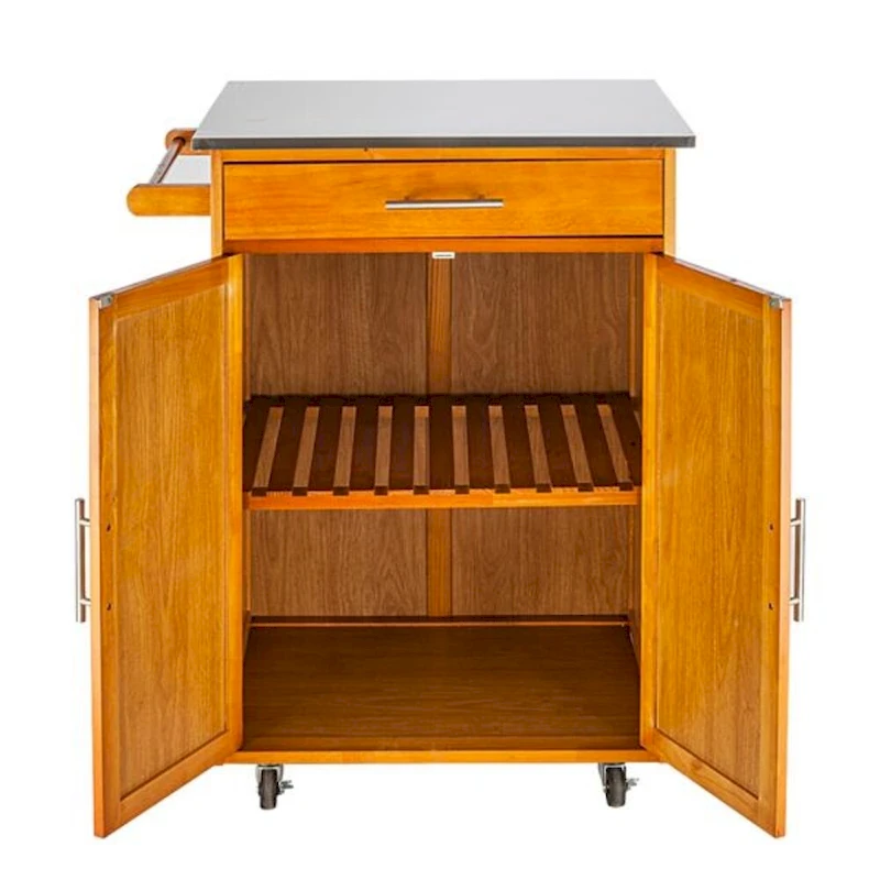Moveable Kitchen Cart with Stainless Steel Table Top & One Drawer & One Cabinet Sapele - (28.74 x 18.90 x 35.04)