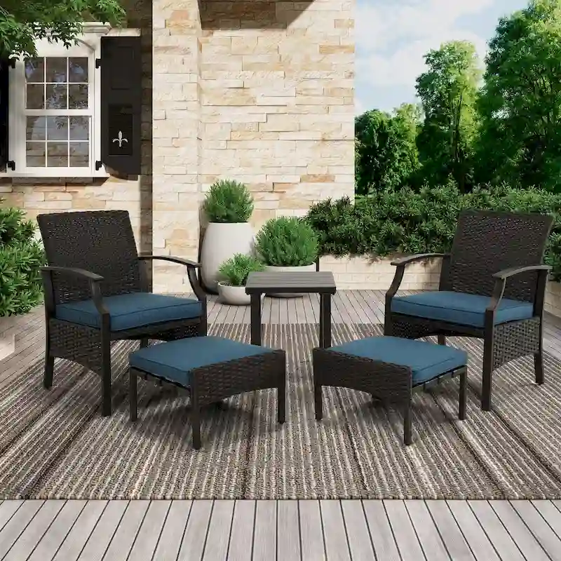 5 PCS Patio Conversation Set with Cushions with Coffee Table & Ottoman