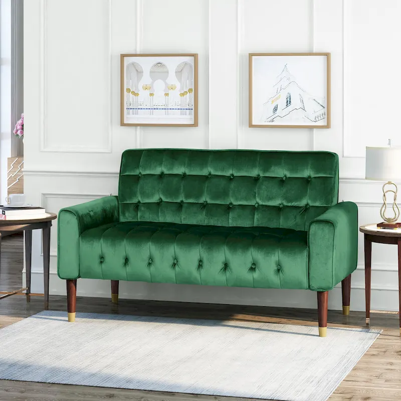 Harnett Tufted Velvet Tapered Leg Loveseat by Christopher Knight Home