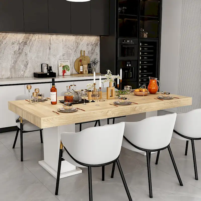 Wooden Conference Table with White Base Meeting Table Computer Desk