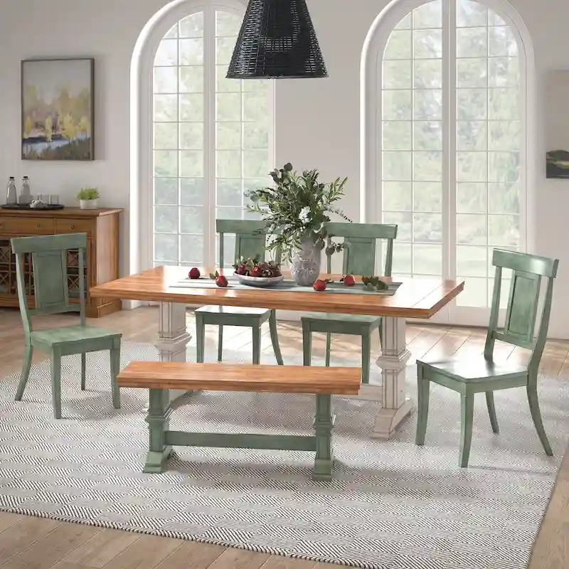 Ronda 78.7 Rectangular Solid Wood Top Dining Set with Panel Back Chairs