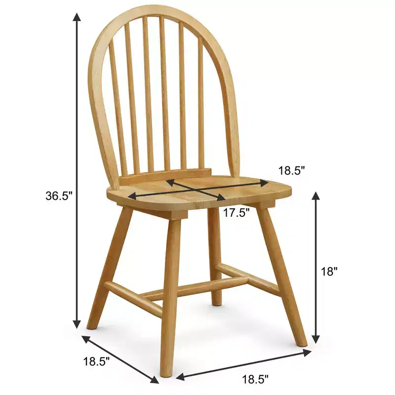 Costway Set of 2 Vintage Windsor Dining Side Chair Wood Spindleback Kitchen Room Natural