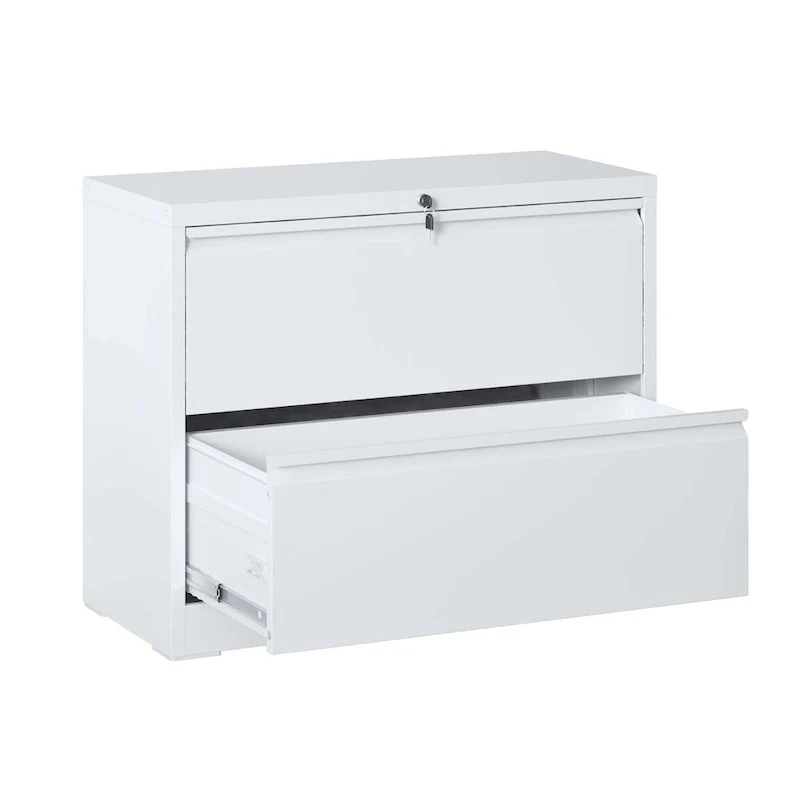 Black/White 2-Drawer Lateral Filing Cabinet with Lock – Modern Steel, 1 User