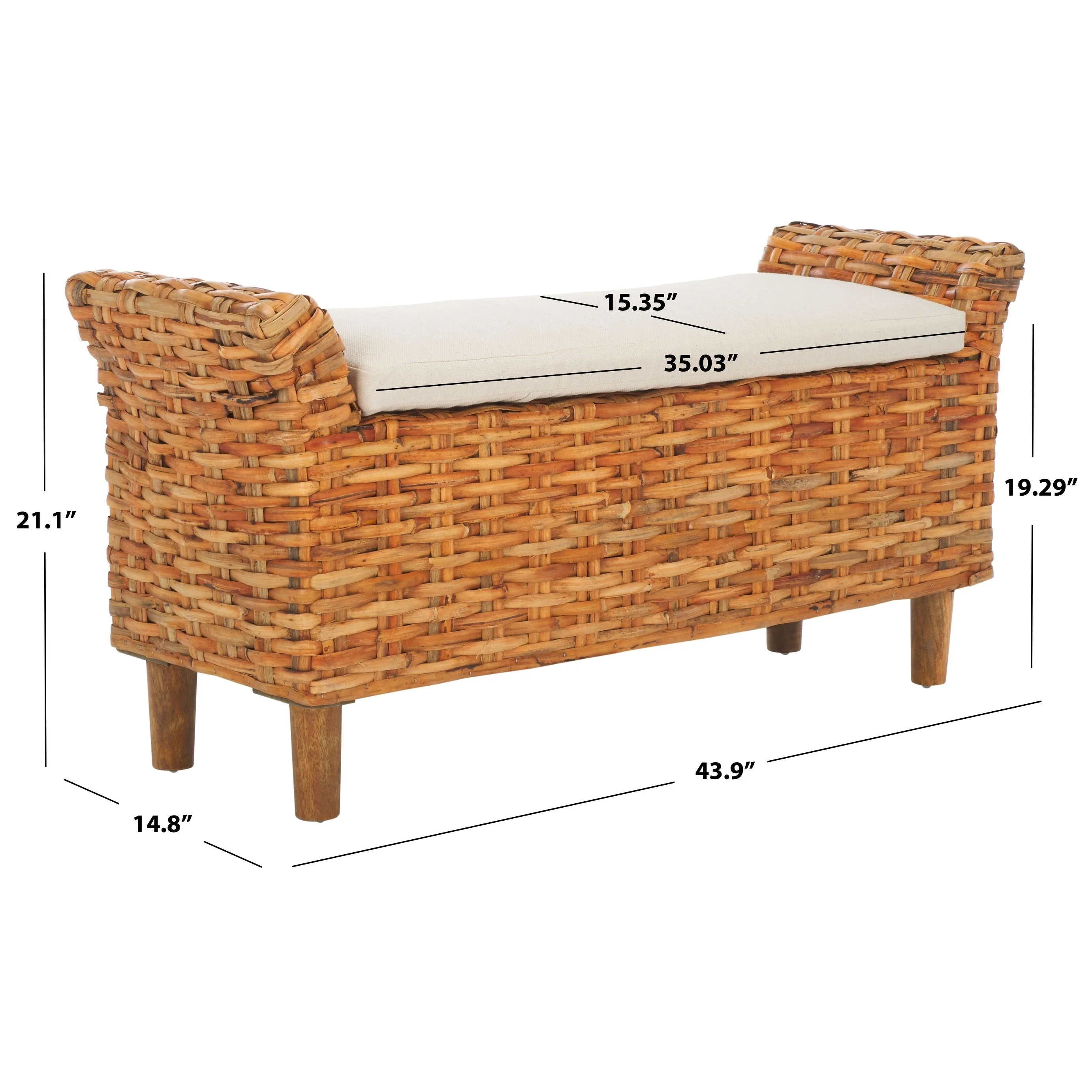 SAFAVIEH Danna Brown Bench - 43.9 x 14.8 x 21.1 - 44W x 15D x 21H