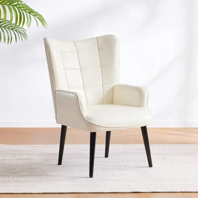 Cream Modern 24.4 PU Leather Accent Chair