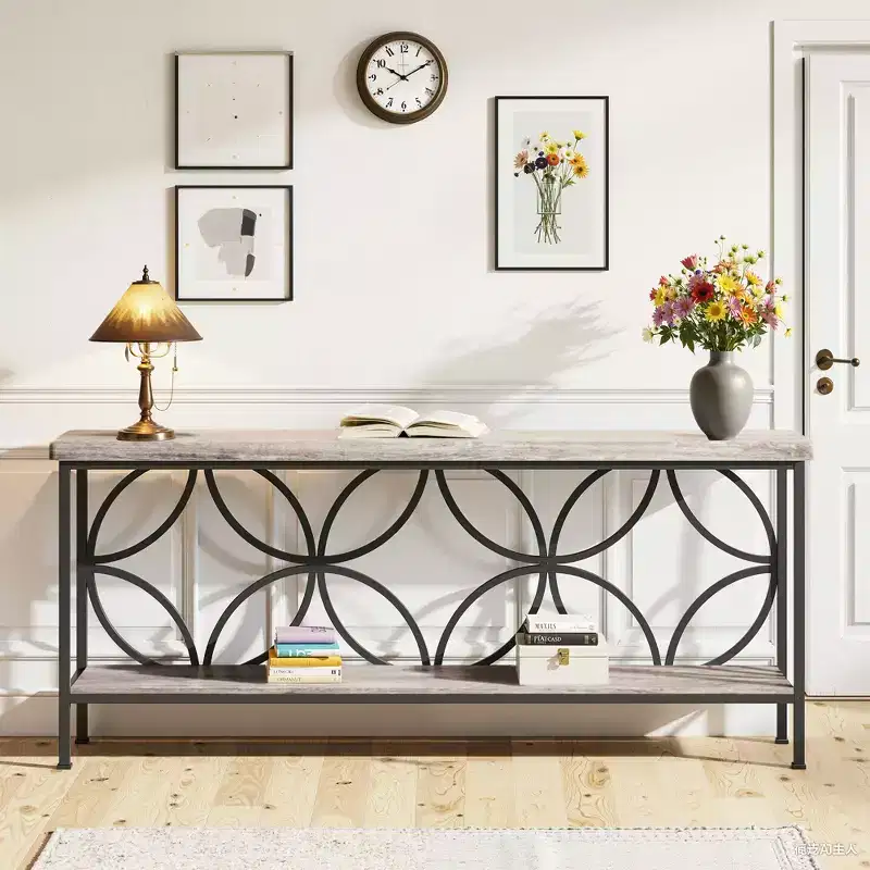 MAYEERTY 70.9 Industrial 2-Tier Sofa Table, Extra Long Narrow Console Table for Entryway & Hallway