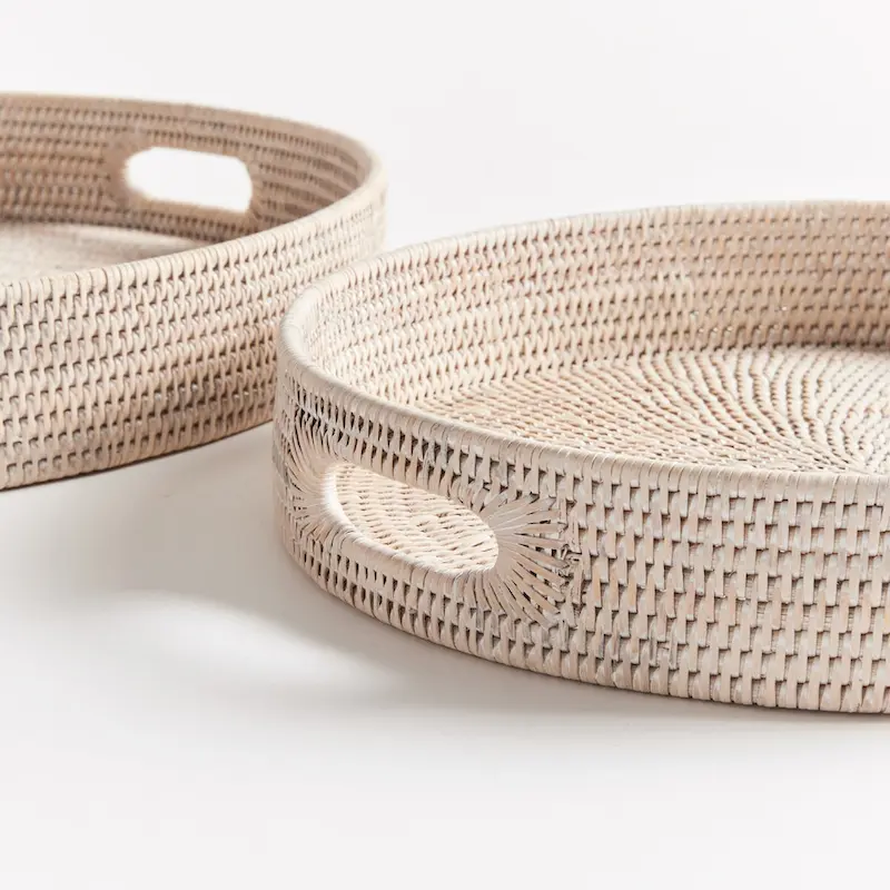 Burma Rattan Round Ottoman Trays