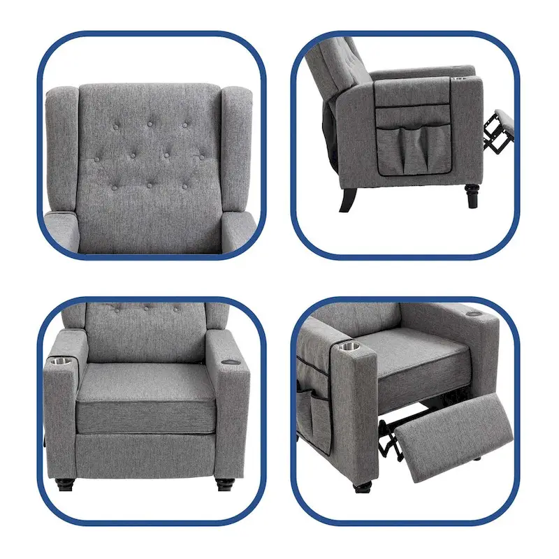 Modern Button Tufted Wingback Push Back Fabric Recliner Chair