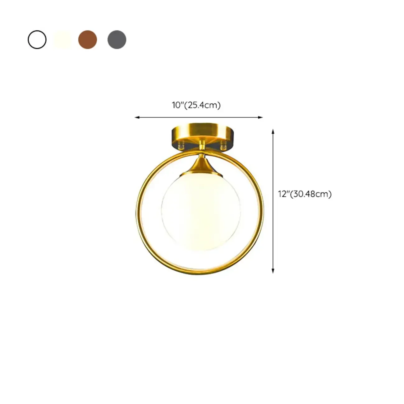 1-Light Circular Brass Glass Ball Semi Flush Ceiling Light