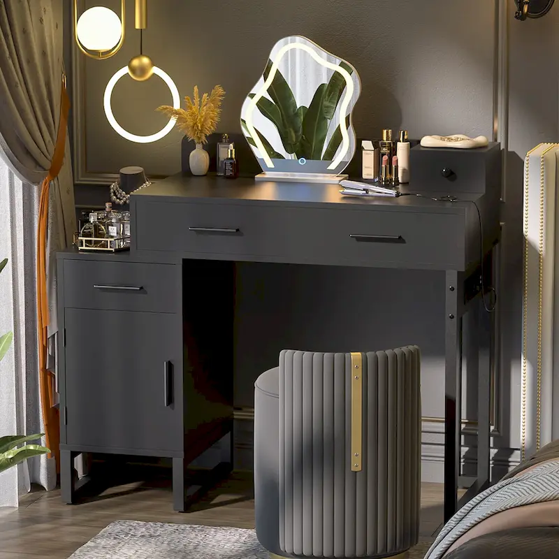 Vanity Desk with 4 Storage Drawers,Modern Makeup Vanity Table with Charging Station