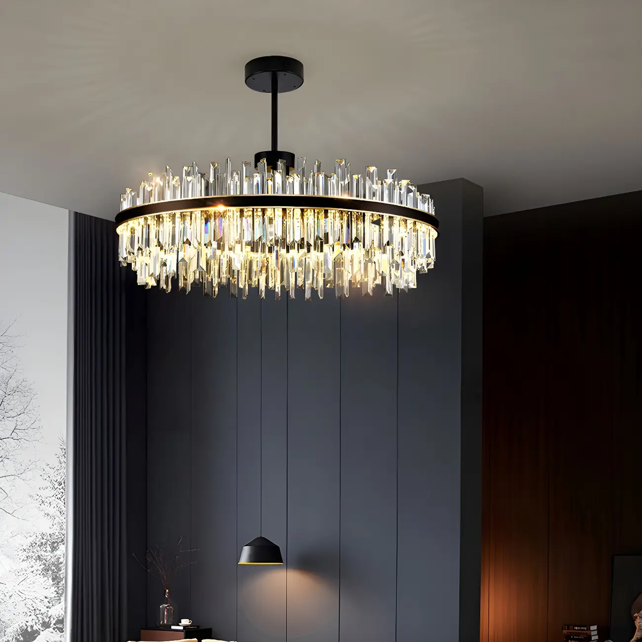 Modish Modern Black Crystal Island Pendant Light