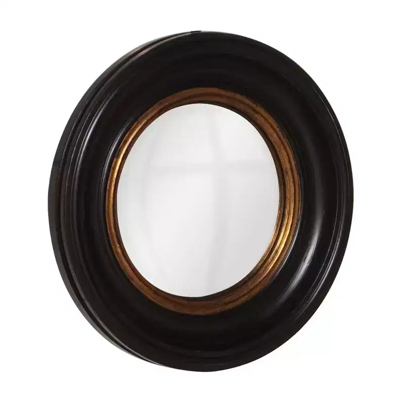 Round Albert Decorative Wall Mirror Black/Gold - Howard Elliott: Grooved Edge, Wood Frame, Wall Mount