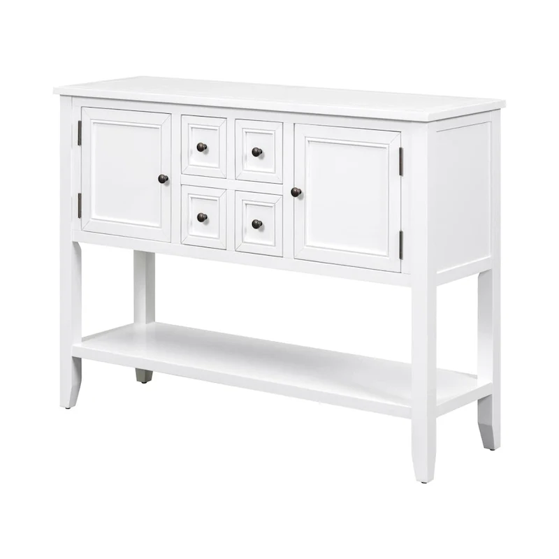 White 4-drawer Buffet Sideboard Console Table with Bottom Shelf