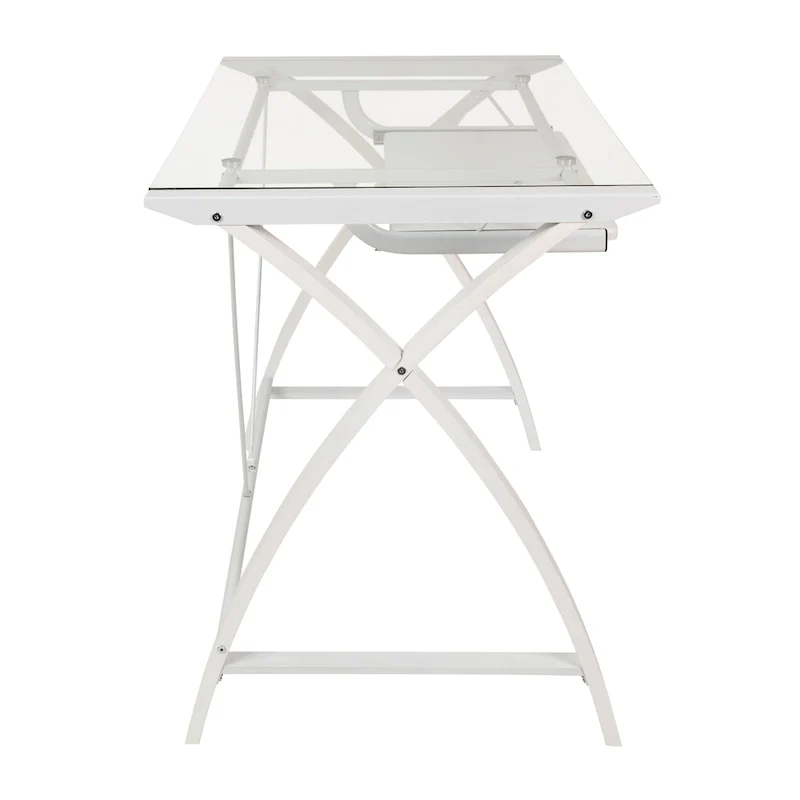 Modern Glass Top Computer Desk with Pull-out Keyboard Tray