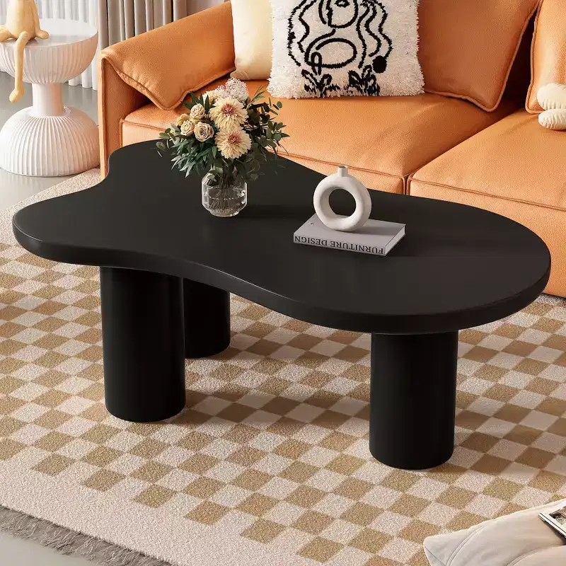 CLIHOME Cloud Coffee Table Cream Style Irregular End Table with 3 Sturdy Legs, Sleek Center Table with Round Edge