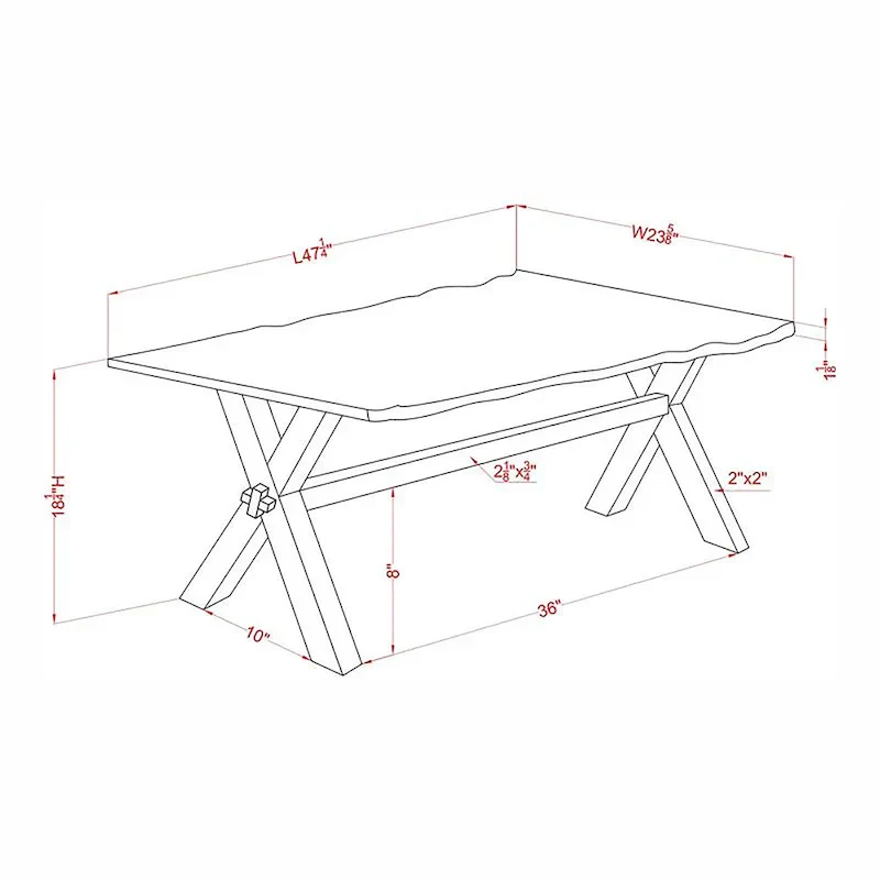 Walnut Solid Wood Coffee Table with Live Edge and X-Shaped Legs