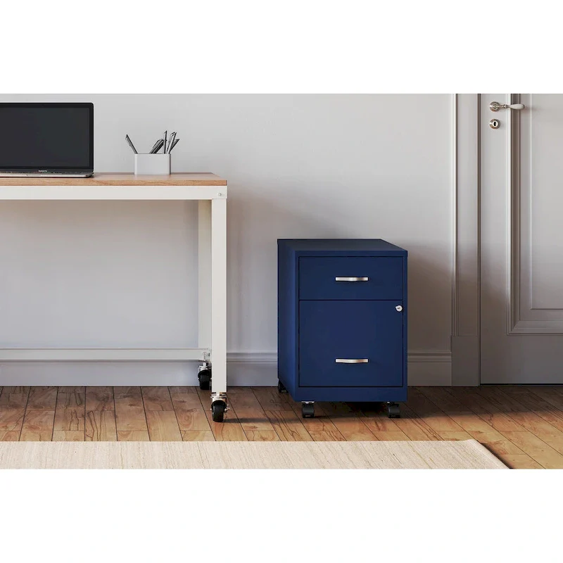 2-Drawer Mobile Vertical File Cabinet with Accessory Drawer – Green / Blue / White / Silver, 1-Person Use