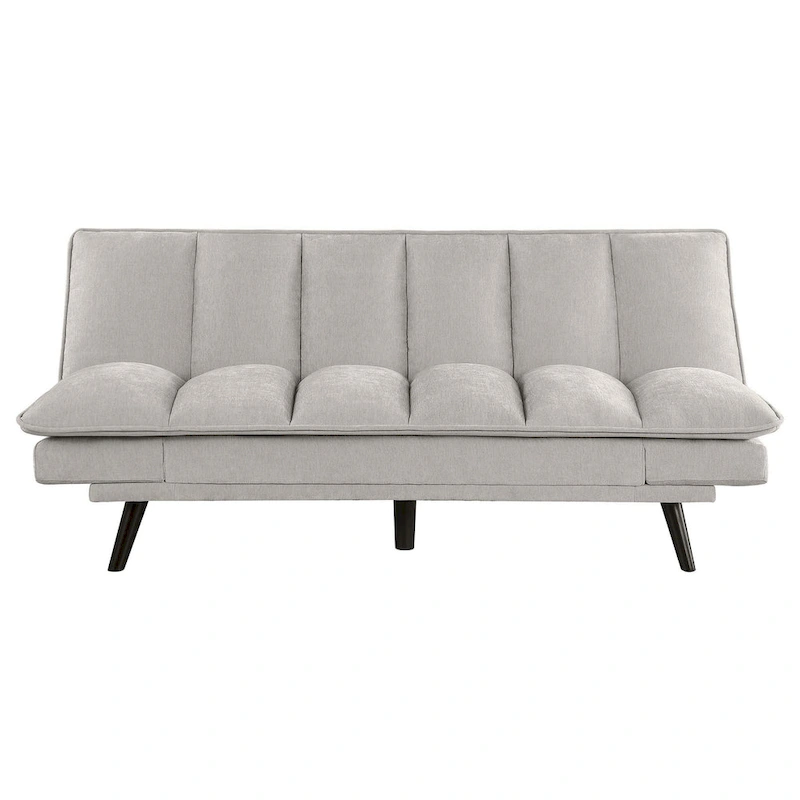 Loyla Convertible Sofa Bed, Tufted Light Gray Fabric, Black, 78 Inch