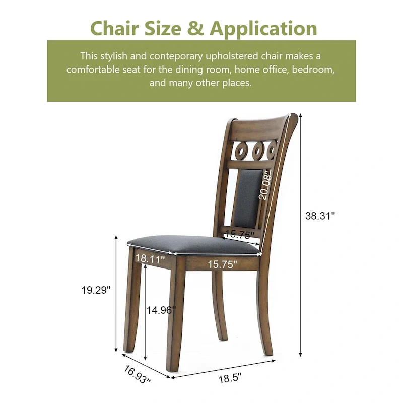 Modern Farmhouse Natural Rubberwood Upholstered Gray Dining Chair, Set of 2