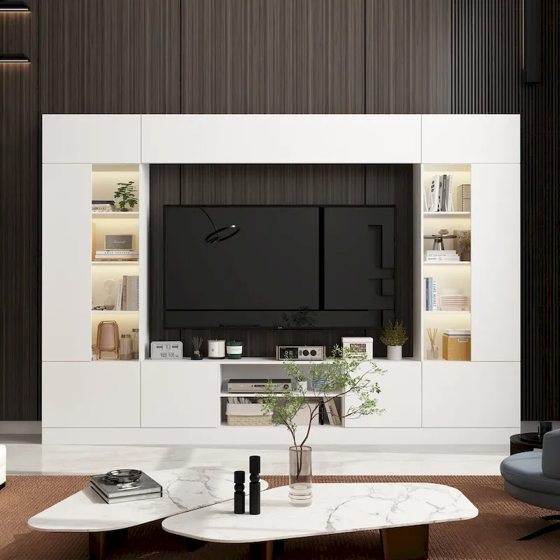 Wall Unit TV Stand with Bookshelves for TVs up to 70", Modern Console