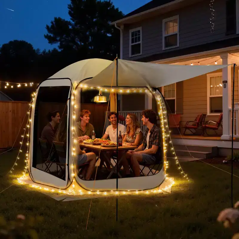 VEVOR Screen House Tent, 6 x 6 ft, 4-6 Person Pop Up Screen Tent with Extended Awning, Portable Screened in Canopy with Carry Bag,Netting Sides, Beige