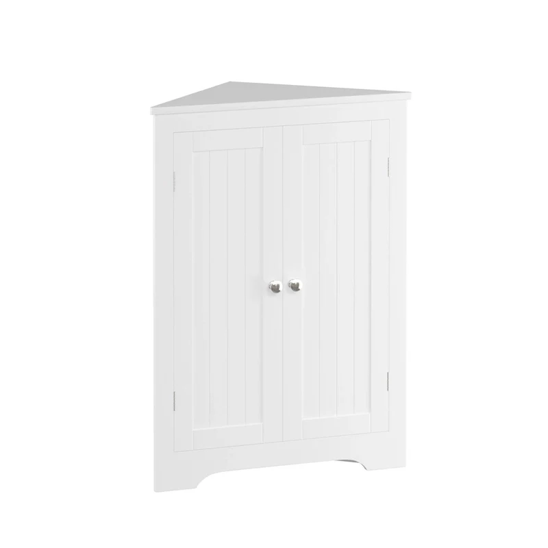 White Corner Floor Cabinet with Glass Doors and Adjustable Shelves – 1 Person Use
