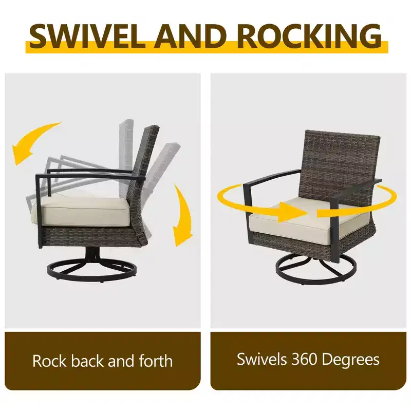 Heynemo 3 Pieces Patio Bistro Set with Swivel Chair and Small Side Table, All Weather Rattan Chairs with Water-Resistant Cushions & Metal Frame
