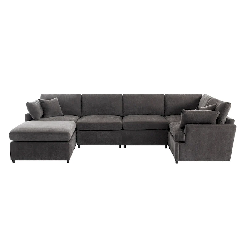 100.4 Spacious U-Shape 6 Seater Sectional Sofa with Removable Ottomans and Pillow, Flexible Configuration