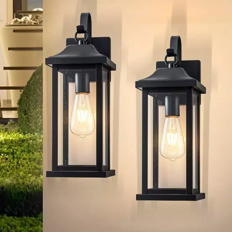 C Cattleya 2 Pack Matte Black Outdoor Wall Lights With Clear Tempered Glass