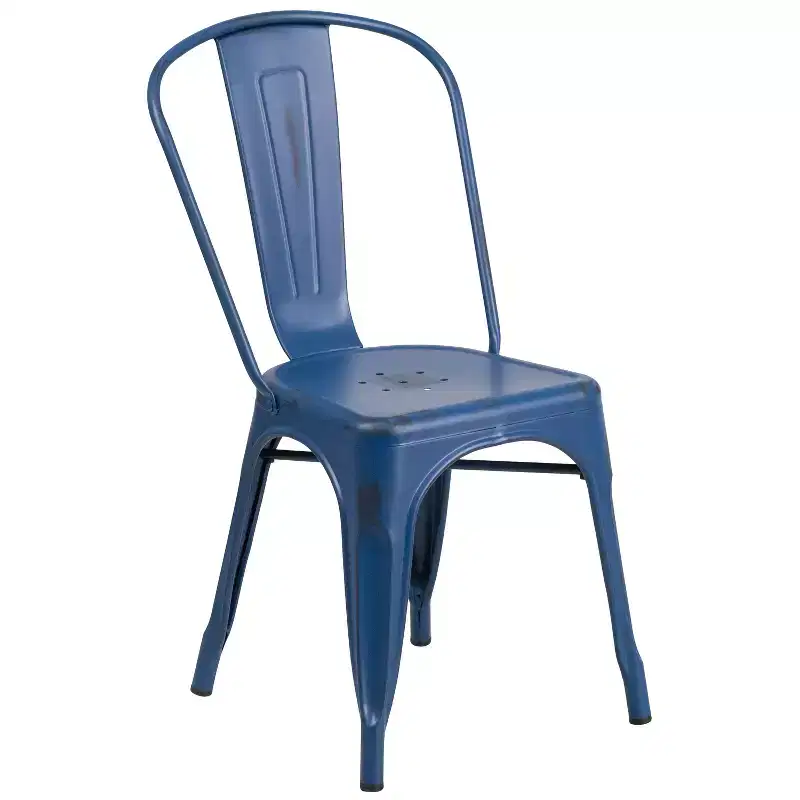 Merrick Lane Banks Indoor/Outdoor Stacking Metal Dining Chair with Single Slat Back and Distressed Powder Coated Finish