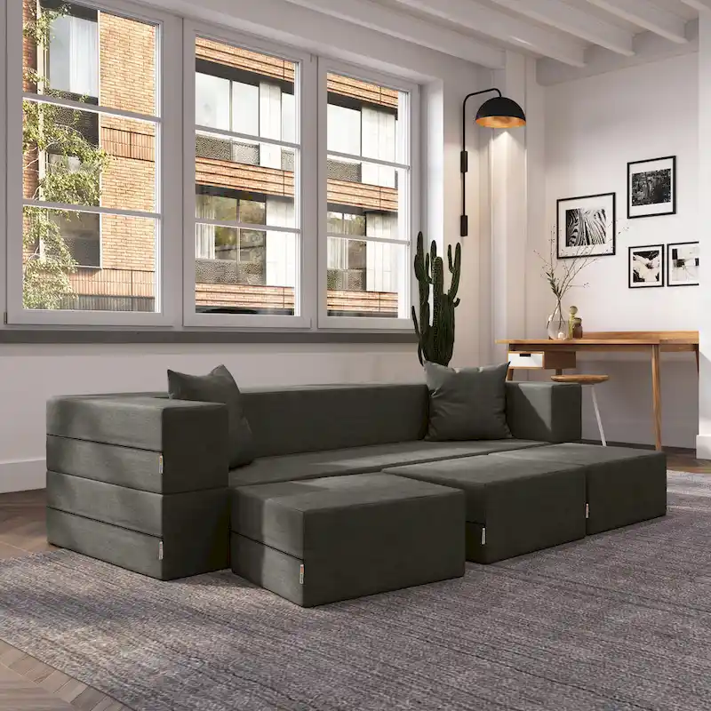 Porch & Den California King Convertible Sleeper Sofa and Ottomans