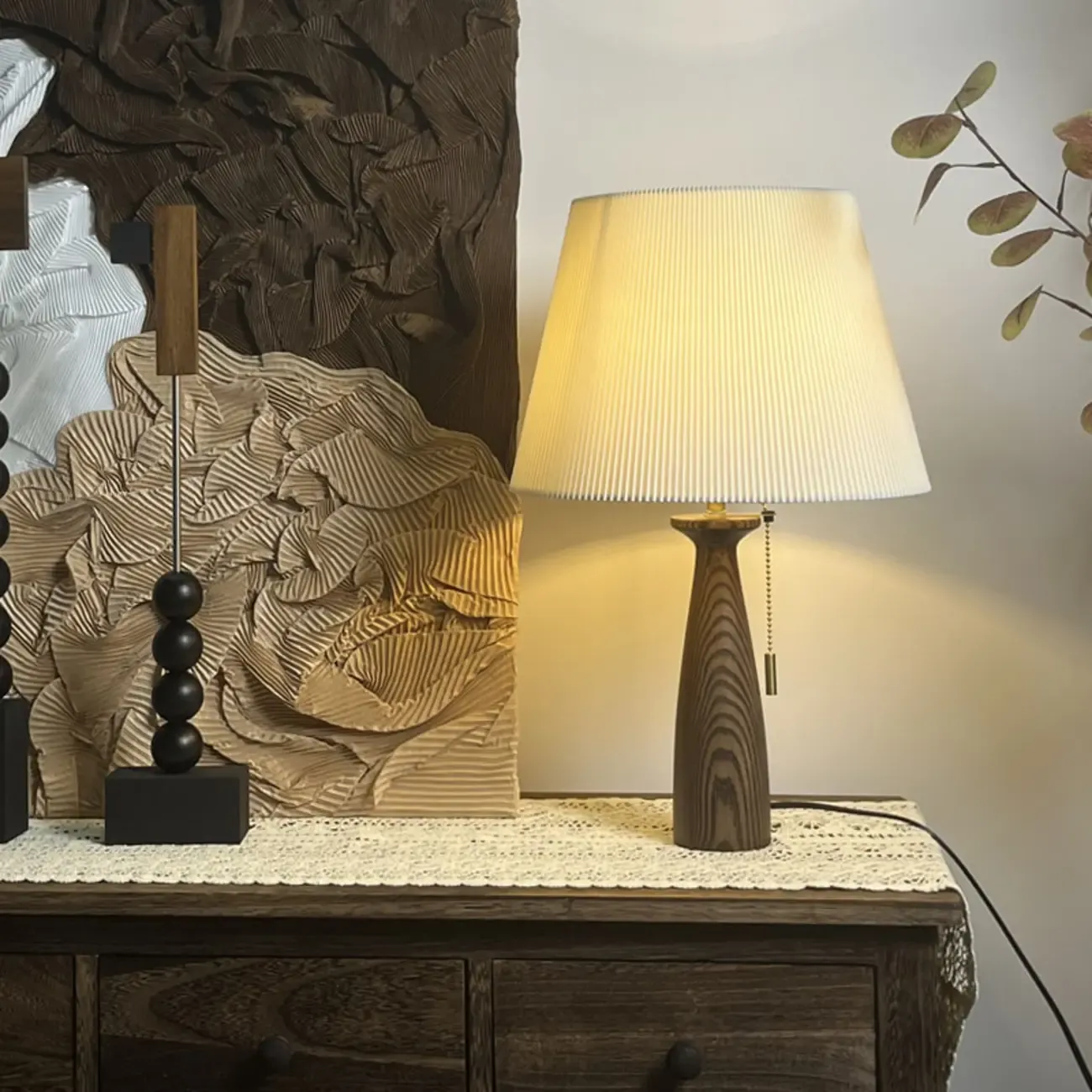 Modern Lumber Table Lamp with Beige Shade for Residential