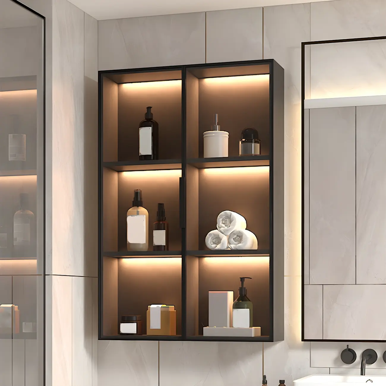 Black Multi-Shelf Wall-Mounted Wooden Display Cabinet