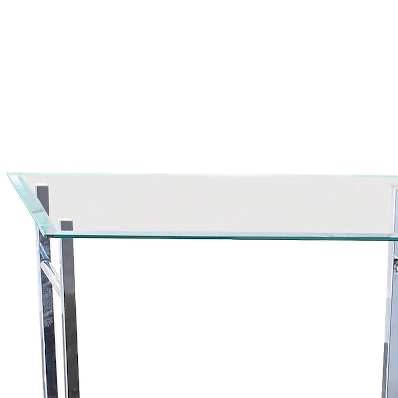 Tempered Glass Top End Table with U Shape Metal Frame, Chrome and Clear