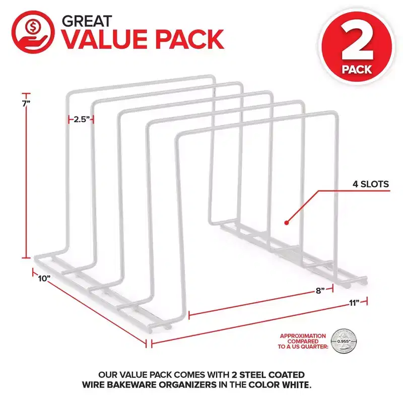 Stock Your Home Steel Baking Pan Organizer Rack for Cabinet or Counter -White (2 Pack)