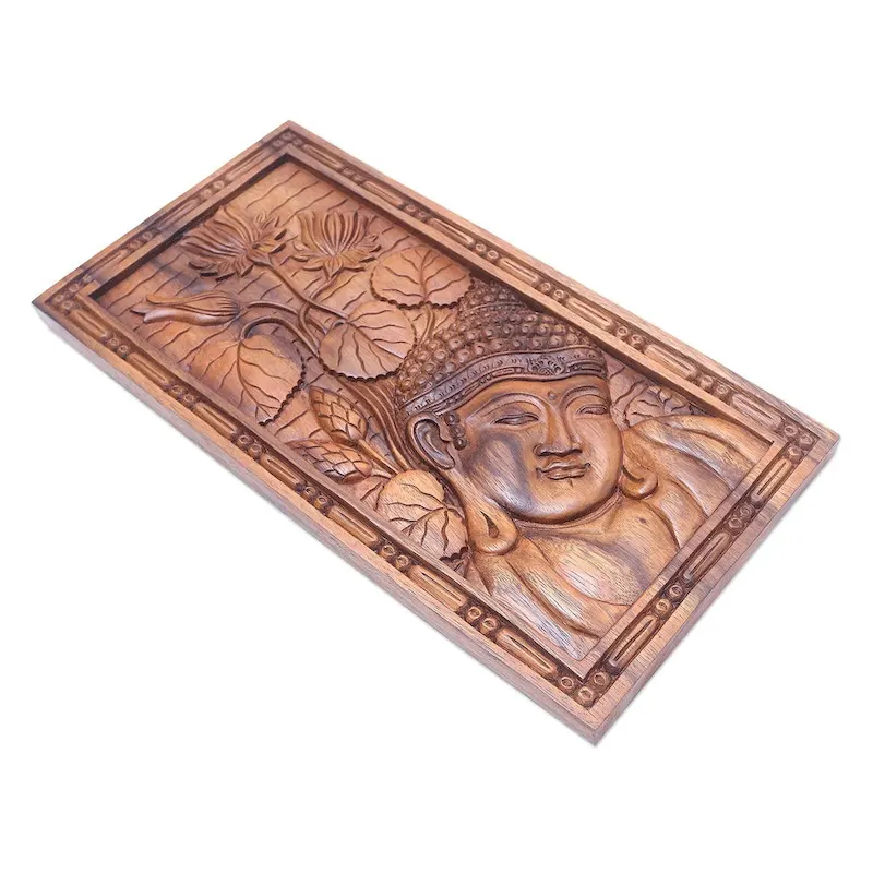 Novica Handmade Lotus Tangle Wood Relief Panel