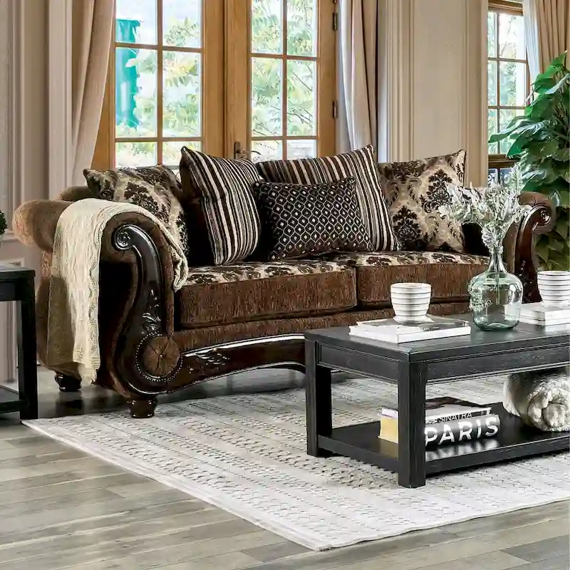 Brown Chenille Upholstered Rolled Arms Sofa by Furniture